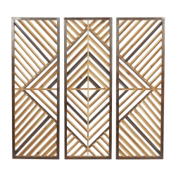 DECO 79 Wood Geometric Slatted Design Wall Decor, Set Of 3 12"w, 35"h In Brown
