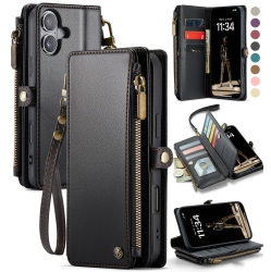 HLD Iphone 16 Plus Case, ?rfid Blocking? for Iphone 16 Plus Wallet Case for Woman Men \w Card Holder, Pu Leather Zipper Strap Magnetic Snap Cover For