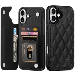 HLD Iphone 16 Plus, Soft Pu Leather Case With Card Holder Kickstand Slim Protective Flip Cover for Iphone 16 Plus 6.7 Inch (Black)
