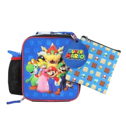 BIOWORLD Super Mario Bros Group Shot 4 Piece Kids Lunch Bag And Water Bottle Combo Set
