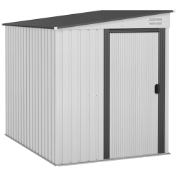 OUTSUNNY 5 X 7Ft Lean to Outdoor Storage Shed \w Foundation Kit, Metal Garden Shed \w Adjustable Shelves, Sliding Door, Vents, Hooks for Backyard