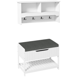 HOMCOM Coat Rack \w Shoe Storage Bench, Modern 5-In-1 Hall Tree \w 4 Double Hooks, Hidden Compartment And Shelves, Coat Hanger Stand for Hallway