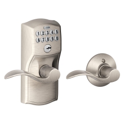 SCHLAGE Fe575 Cam 619 Acc Camelot Keypad Lock With Accent Lever, Auto-Lock, Electronic Keyless Entry, Satin Nickel