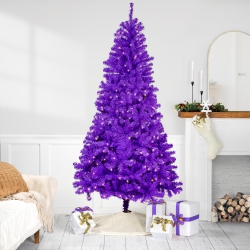NORTHLIGHT Pre-Lit Medium Pine Artificial Christmas Tree - 6' - - Clear Lights In Purple
