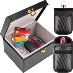 TEVLAPHEE Faraday Cage \w 2 Faraday Bags, Faraday Key Fob Protector Faraday Box Rfid Signal Er for Keyless Entry Rechargeable Battery Batteries
