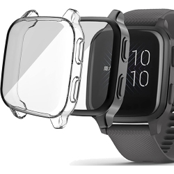 TURNWIN Compatible \w Garmin Venu Sq 2 / Venu Sq Case, 2-Pack Full Coverage Screen Protectors Soft Tpu Shockproof Rechargeable Battery Batteries