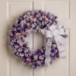 NORTHLIGHT Pre-Lit Flocked Pine Artificial Christmas Wreath - 24" - - Clear Lights In Purple