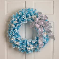 NORTHLIGHT Pre-Lit Flocked Pine Artificial Christmas Wreath - 24" - - Clear Lights In Sky Blue