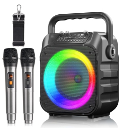 BONAOK Karaoke Machine \w Two Wireless Microphones, Portable for Adults & Kids, Microphone Pa System, Led Lights, Speaker Supports Tf Card/USB, Aux