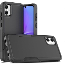CSMART [Cs] Dual Layers Heavy Duty Rubber Armor Bumper Hard Case Cover for Samsung Galaxy A06 In Black