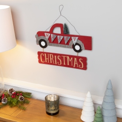 NORTHLIGHT Merry Christmas Truck Hanging Wall Sign - 15.75