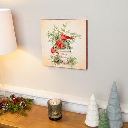 NORTHLIGHT Cardinals Merry Christmas Wall Art - 11.75" X 11.75