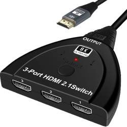 NIERBO HDMI 2.1 Switch, Wrixwric 8K HDMI Switch Splitter 3X1, HDMI Switcher Selector 3 In 1 Out \w Pigtail HDMI Cable, Support 4K120Hz, 8K60Hz