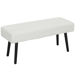 HOMCOM 39" Upholstered Bedroom Entryway Bench, Modern Corduroy Tufted End Of Bed Bench \w Padded Seat And Steel Legs for Living Room, Hallway, Cream