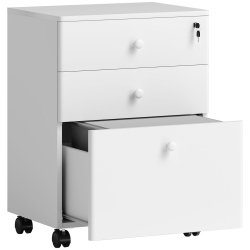 HOMCOM 3 Drawer Filing Cabinet With Lock, Vertical Mobile File Cabinet With Hanging Bar for A4, Letter-Size Files, Home Office In White