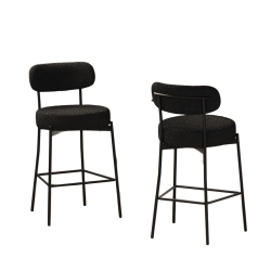DYHOME Bar Stools Set Of 6, 27 Inches Counter Height Bar Stools With Back, Modern Metal Legs Boucle Tall Bar Chairs for Kitchen Island In Black