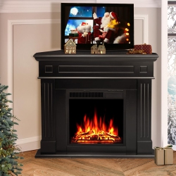 ZAFRO 43” Corner Electric Fireplace Mantel Wooden Surround Firebox, Tv Stand \w Freestanding Electric Fireplace, Remote Control, Adjustable Led