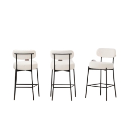 DYHOME Bar Stools Set Of 3, 27 Inches Boucle Counter Height Bar Stools With Back, Modern Metal Tall Bar Stools for Kitchen Island In White