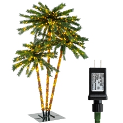 COSTWAY 6 Ft 3 Trunks Lighted Palm Tree 930 Led Light Up Simulation Tropical Palm Tree