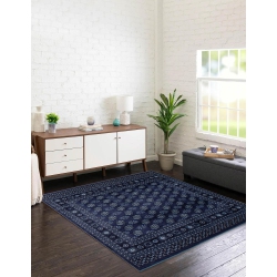 ECARPET GALLERY Ecarpetgallery Square Area Rug, Bokhara Oriental Tekke Carpet for Living Room Bedroom, 6'7" X 6'7", 385500 In Blue
