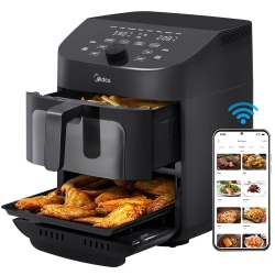 MIDEA Refurbished Excellent- Dual Basket Air Fryer Oven 11 Quart 8 In 1 Functions