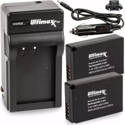 ULTIMAXX 2X Lp-E12 Batteries & Charger for Canon Sx70, Eos Sl1, M200, M10, M50, M100