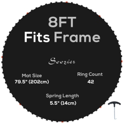 SOOZIER Trampoline Replacement Mat \w 8 Rows Of Stitching, Spring Pull Tool And 42 V-Hooks, Fits 8Ft Trampoline, Using 5.5" Springs, Trampoline Mat