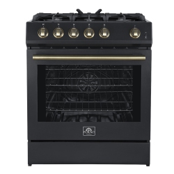 FORNO Leonardo Espresso 30" Gas Range, 5 Burners, 39 500 Btu, 5 Cu.ft. Convection Oven In Black