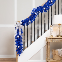 NORTHLIGHT Pre-Lit Artificial Pine Christmas Garland - 9' - Royal - Clear Lights In Blue