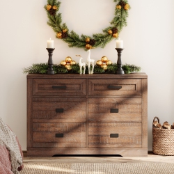 WAMPAT Dresser for Bedroom \w 6 Drawers, Farmhouse Modern Closet Storage Organizer, Chest Of Drawers \w Metal Handles, Wood Dresser for Liviing Room