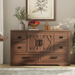 WAMPAT Kitchen Buffet Cabinet \w Storage, Large Sideboard Cabinet \w 2 Barn Doors And 6 Drawers, Tall Coffee Bar Table for Dinning Room, Living