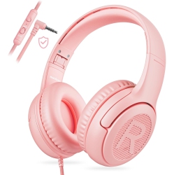 VECELOLIBILIS Kids Headphones Wired Toddler Headphones With Microphone, Over-Ear Headphones, 3.5MM Jack, Foldable On-Ear, Pink