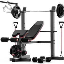 HARISON 6 In 1 Weight Bench Set \w Leg Extension And Preacher Curl, 660 Lbs Workout Bench Press Rack for Home Gym \w Resistance Bands (Bbca-G30813)