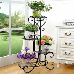 UNHO 4 Tiers Metal Wrought Iron Plant Stand Outdoor Garden Flower Display Rack Potted Shelf Holder Home Decoration