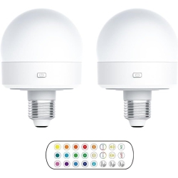YOULIGHTS Rechargeable Light Bulb \w Remote, E26 Smart RGB Color Changing Bulb, Cordless E26 Led Battery Powered Light Bulb for Non-Hardwired Lamps, 3