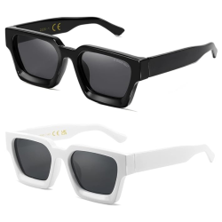 SHEEN KELLY Retro Thick Rectangle Chunky Sunglasses Women Men Trendy Square Shades Tortie Frame Fashion 90S Glasses In Black