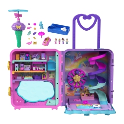 POLLY POCKET Pollyville Playset, Resort Rollaway Suitcase, Large Travel Toy With 4 Dolls, Car, 25+ Accessories & Storage