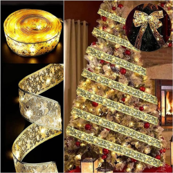 MEHIAZ Christmas Tree Ribbon Fairy Lights, 19Ft/6M 60 Led Shining Ribbon String Lights, Waterproof Battery Operated Xmas Tree Lights for Christmas