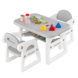 COSTWAY 3-Piece Kids Table And Chair Set Toddler Activity Study Desk With Building Blocks
