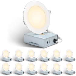 LEPRO Led Pot Lights 4 Inch 12 Pack, 10W Dimmable Slim Recessed Lights \w Junction Box, 750Lm 3000K Led Ceiling Downlight for Kitchen Livingroom