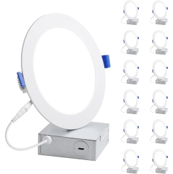 LEPRO Led Pot Lights 4 Inch 12 Pack, 10W Dimmable Slim Recessed Lights \w Junction Box, 750Lm 5000K Led Ceiling Downlight for Kitchen Livingroom