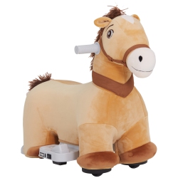 QABA 6V Ride On Toy Horse, Battery Powered Kids Electric Ride On Horse \w Music, Soft Touch, Silent Pu Wheels, Forward, Riding Toy Gift for Boys