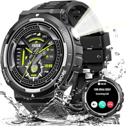MEHIAZ Military Smart Watches for Men(Answer/make Calls) \w Led Flashlight 3Atm Waterproof Smartwatch \w 100+ Sports Modes 1.53" Tactical Fitness