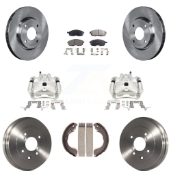 TRANSIT AUTO Front Rear Brake Caliper Rotors Drums Semi-Metallic Pads Kit (8PC) for Nissan Versa Cube Kc8-100822P