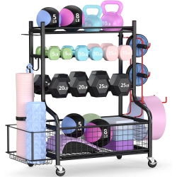 ZACHVO Dumbbell Rack Home Gym Storage With Wheels And Hooks