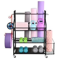 ZACHVO Yoga Mat Storage Rack Home Gym Organizer for Dumbbells Foam Rollers Yoga Straps Resistance Bands With Wheels And Hooks