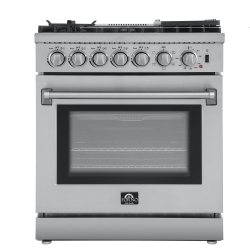 FORNO Marco 36-Inch Dual Fuel Range Stainless Steel, 6 Sealed Burners - 67, 000 Btu, 5.36 Cu.ft. True Convection Oven