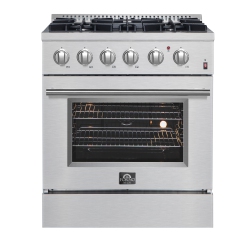 FORNO Marco 30-Inch Dual Fuel Range Stainless Steel, 4 Sealed Burners - 37, 000 Btu, 4.32 Cu.ft. True Convection Oven