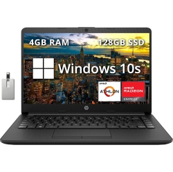 HP 14" HD Anti-Glare Laptop, Amd Athlon 3050U, 128GB SSD, 4GB Ram, Amd Radeon Graphics, Webcam, Bluetooth, HD Audio, Windows 10S, Black, 32GB