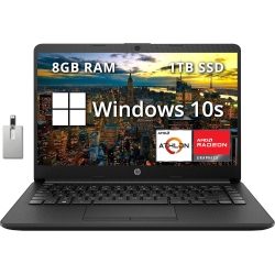 HP 14" HD Anti-Glare Laptop, Amd Athlon 3050U, 1Tb SSD, 8GB Ram, Amd Radeon Graphics, Webcam, Bluetooth, HD Audio, Windows 10S, Black, 32GB Hotface